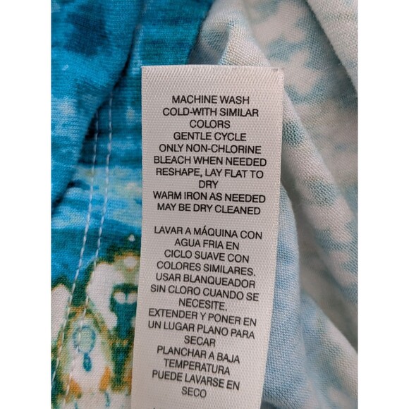 Chico's Top Women M/1 Geo Lagoon Cold Shoulder Tunic Aqua Blue Abstract Stretch - Picture 10 of 12